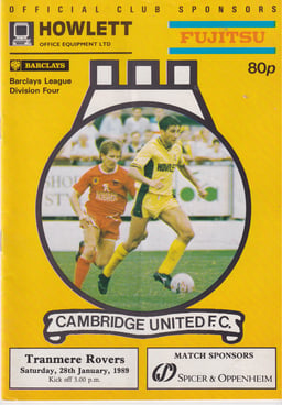 Cambridge United v Tranmere Rovers Match Programme 1989-01-28